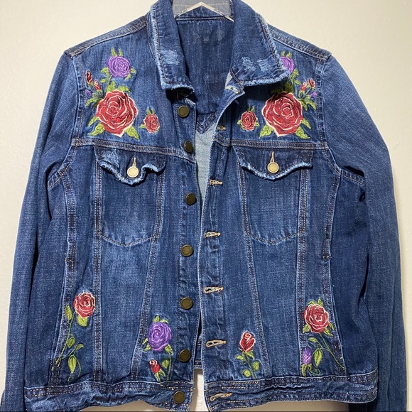 Blank NYC Distressed Floral Denim Jean Jacket - Picture 11 of 16